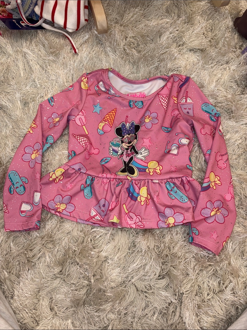 Pink Minnie Mouse Peplum Long-Sleeve swim Top for Kids